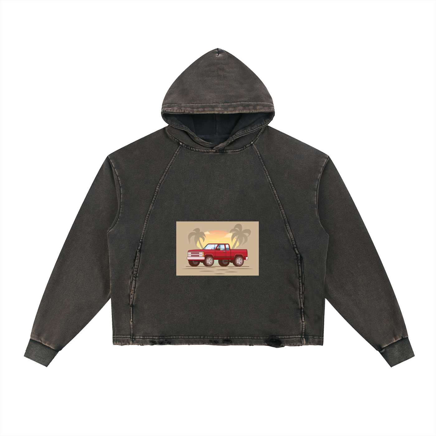 Vintage Washed Frayed-Hem Hoodie