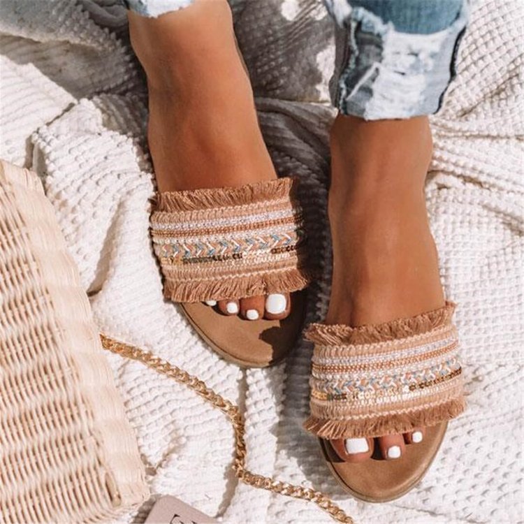 Fashionable Simple Fringed Flat Sandals for Women