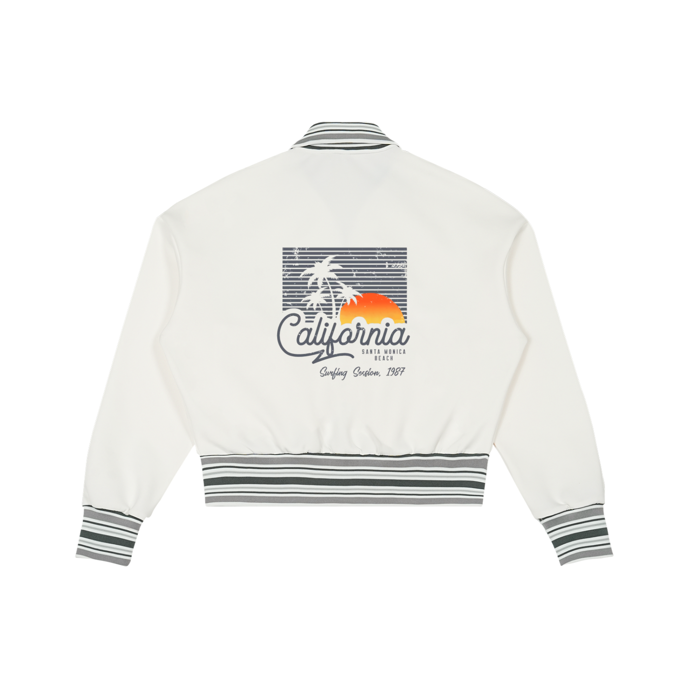 Striped Rib Collar Zip Jacket