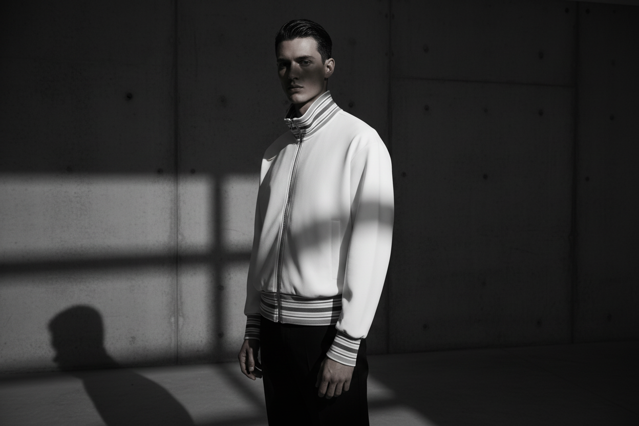 Striped Rib Collar Zip Jacket