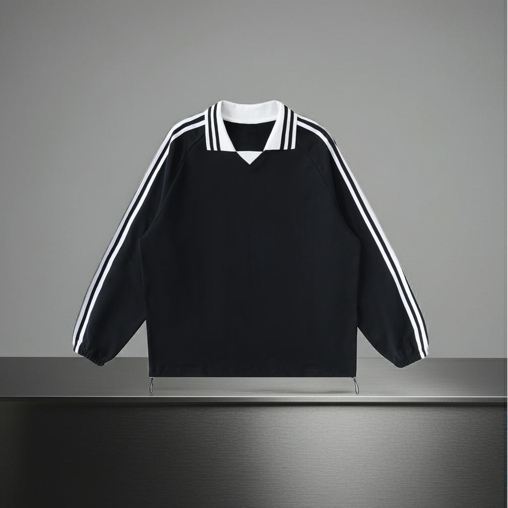 Contrast Striped Lapel Collar Sweatshirt