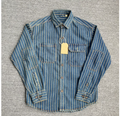 Men's Retro Denim Striped Cargo Shirt - 100% Cotton