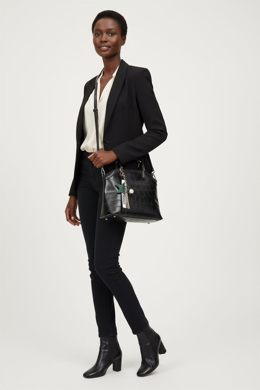 Crocodile Leather Backpack with Dual Straps