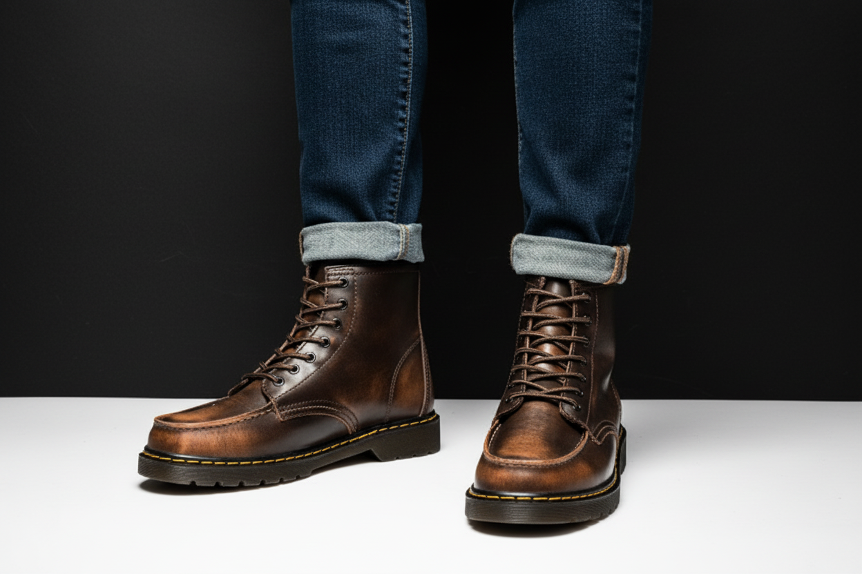 Men's High-Top Cowhide Martin Trendy Tooling Boots