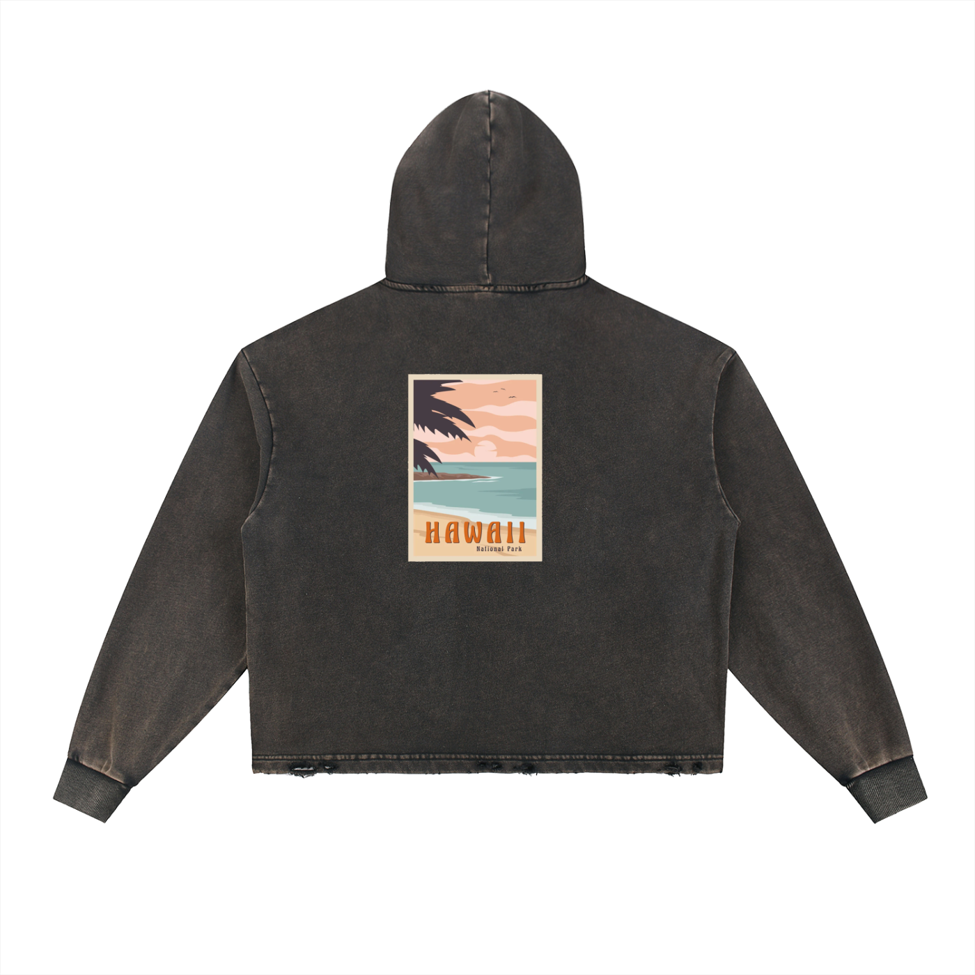 Vintage Washed Frayed-Hem Hoodie