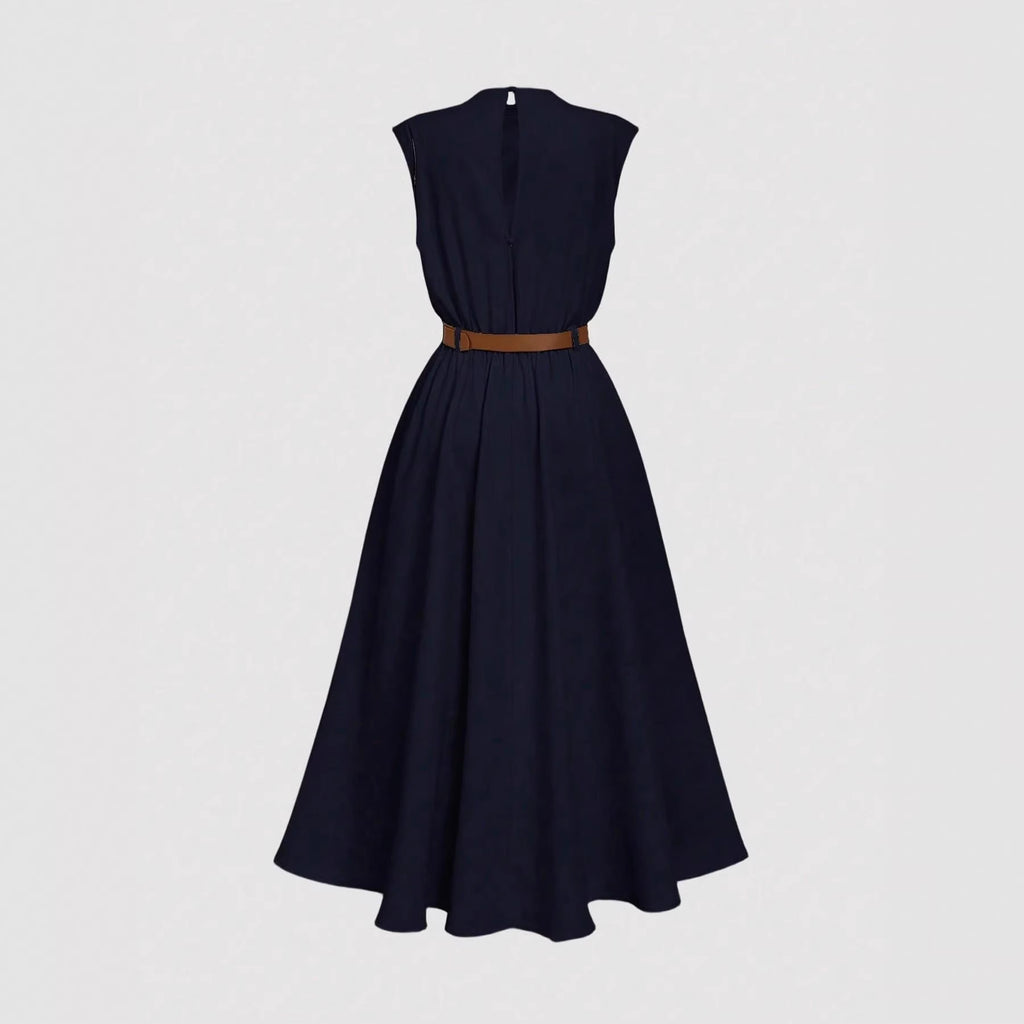 Solid-color High-neck One-sided Ruched Sleeveless Dress