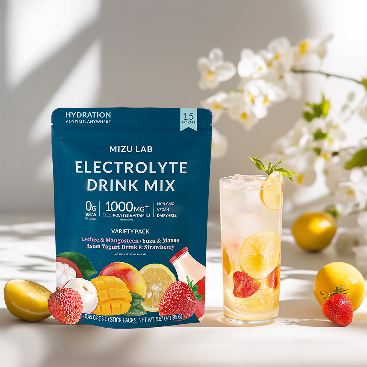 Electrolyte Drink Mix Powder Packets Hydration Supplement Sugar Free